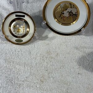 Chokin Decorative Plates (2 ) 1-Lrg 1-Small Both W/24kt Gold Sz 1-3X4 1-6”